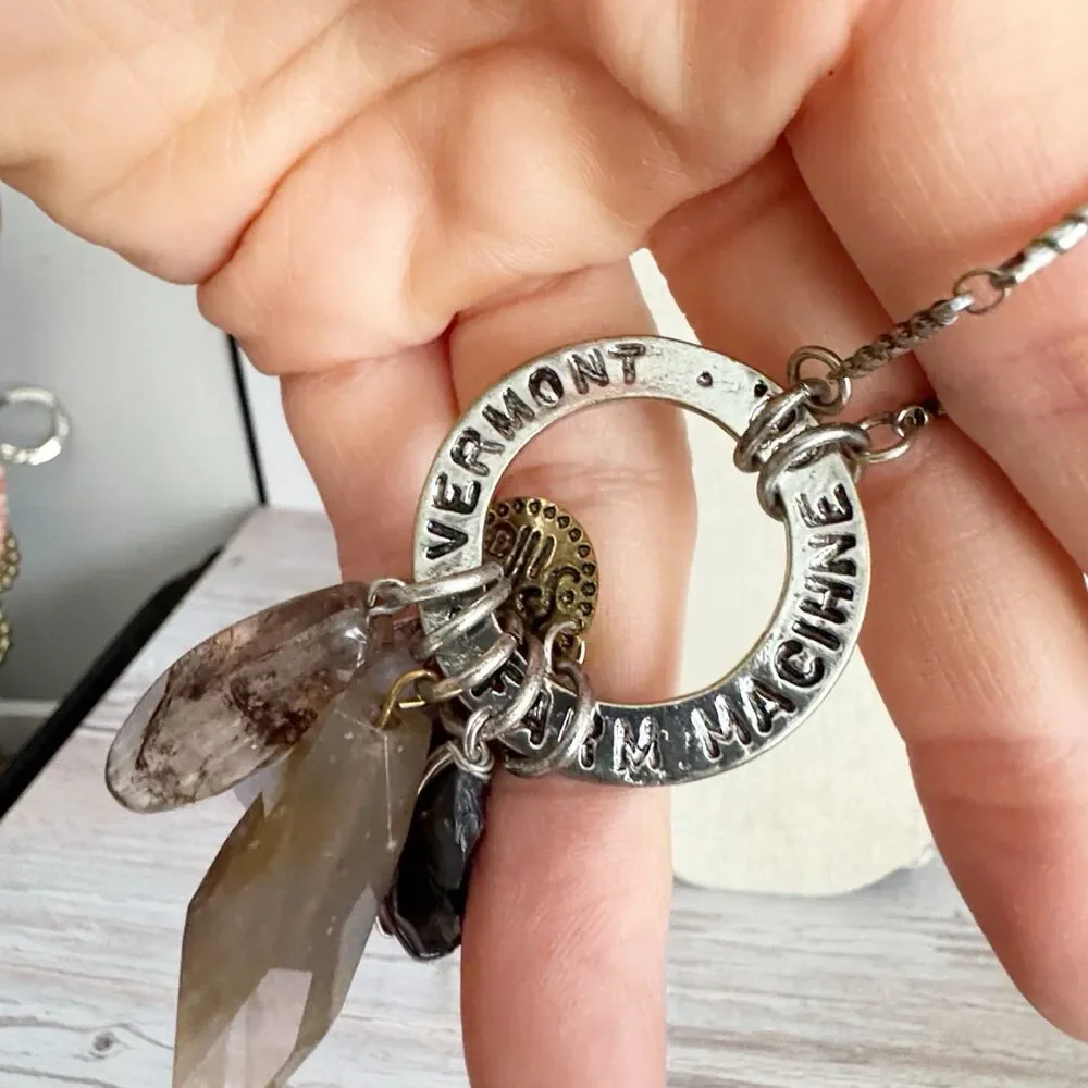 Stone Arrowhead Charm Necklace Bohemian Boho Silver Tone Long Statement